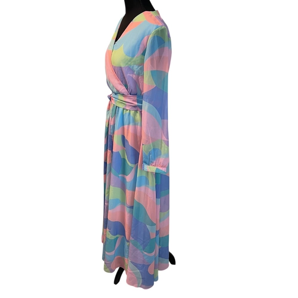 Studio‎ EY Pastel Wrap Maxi Dress S Boho Spring Tie Waist Resort Vacation - Picture 6 of 13